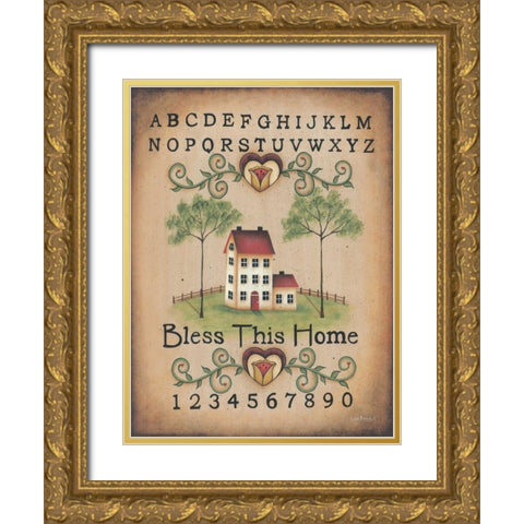 Bless This Home Gold Ornate Wood Framed Art Print with Double Matting by Kennedy, Lisa