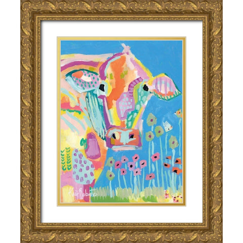 Moo Series:  Lucy Gold Ornate Wood Framed Art Print with Double Matting by Roberts, Kait