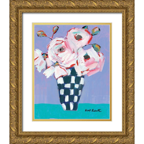 Bouquet on Cornflower and Jade    Gold Ornate Wood Framed Art Print with Double Matting by Roberts, Kait