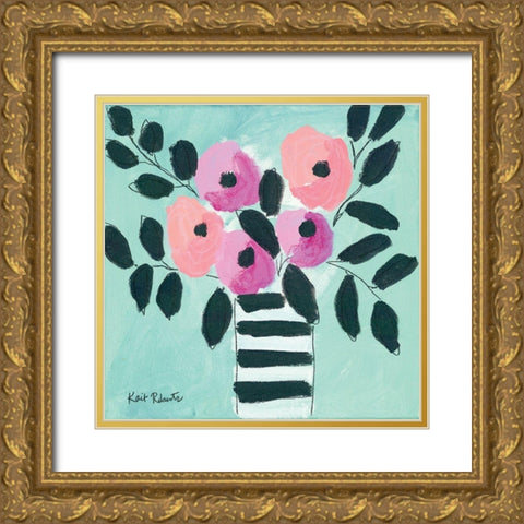 Blooms and Stripes Gold Ornate Wood Framed Art Print with Double Matting by Roberts, Kait