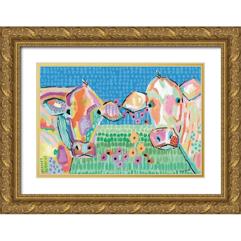 Moo Series:  Lucy and Peggy Gold Ornate Wood Framed Art Print with Double Matting by Roberts, Kait