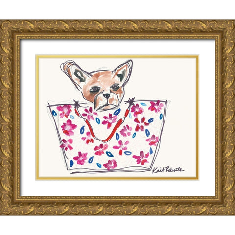 Getal the Grumpy French Bull Dog Gold Ornate Wood Framed Art Print with Double Matting by Roberts, Kait