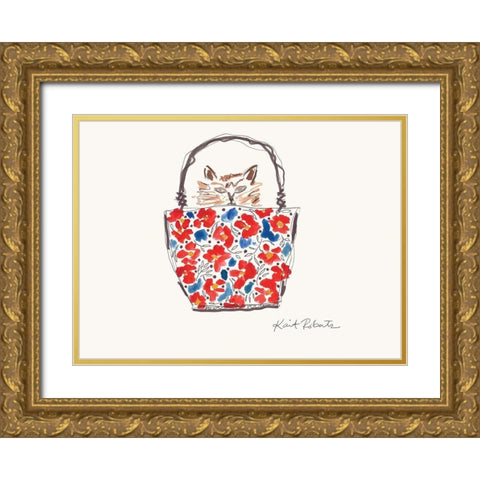 Millicent the Cat Gold Ornate Wood Framed Art Print with Double Matting by Roberts, Kait