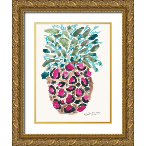 Wild About Pineapple Gold Ornate Wood Framed Art Print with Double Matting by Roberts, Kait