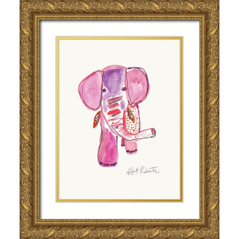 Edith the Elephant Gold Ornate Wood Framed Art Print with Double Matting by Roberts, Kait