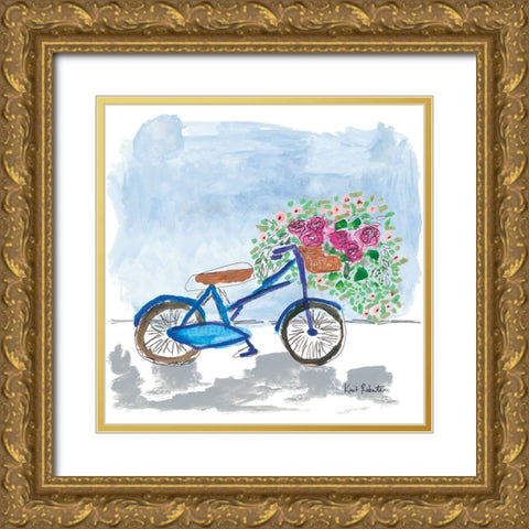 Floral Bicycle Gold Ornate Wood Framed Art Print with Double Matting by Roberts, Kait