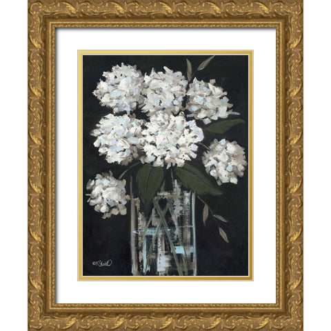 White Hydrangeas I Gold Ornate Wood Framed Art Print with Double Matting by Sherrill, Kate