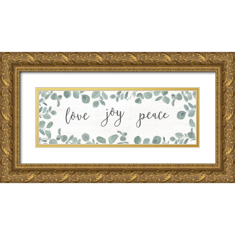 Love-Joy-Peace Eucalyptus Gold Ornate Wood Framed Art Print with Double Matting by Sherrill, Kate