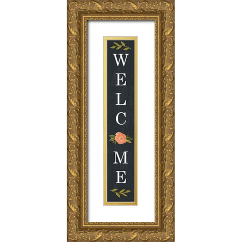 Welcome Floral II (black) Gold Ornate Wood Framed Art Print with Double Matting by Sherrill, Kate