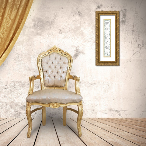 Welcome with Eucalyptus Gold Ornate Wood Framed Art Print with Double Matting by Sherrill, Kate