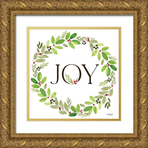 Joy Wreath Gold Ornate Wood Framed Art Print with Double Matting by Sherrill, Kate