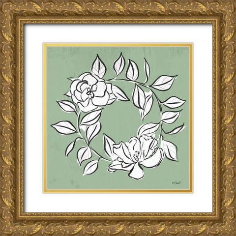 Floral Wreath Sketch Gold Ornate Wood Framed Art Print with Double Matting by Sherrill, Kate