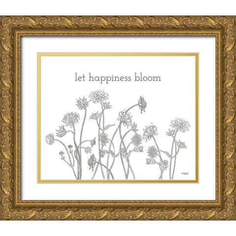 Let Happiness Bloom Gold Ornate Wood Framed Art Print with Double Matting by Sherrill, Kate