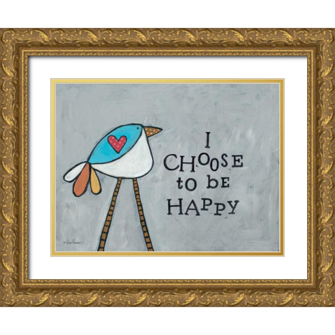 Choose Happy Gold Ornate Wood Framed Art Print with Double Matting by Larson, Lisa