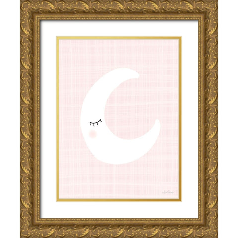 Moon on Pink Gold Ornate Wood Framed Art Print with Double Matting by Larson, Lisa