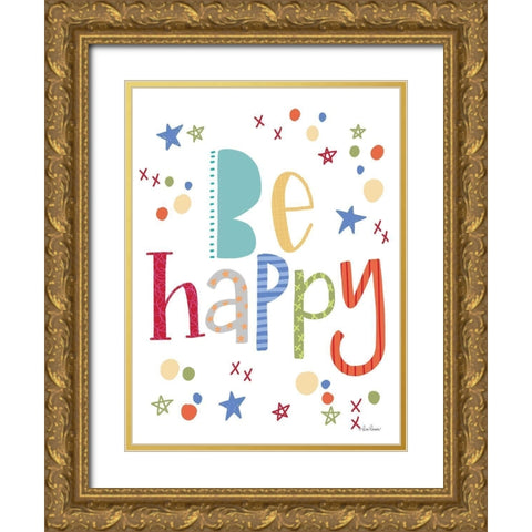 Be Happy Rainbow Gold Ornate Wood Framed Art Print with Double Matting by Larson, Lisa