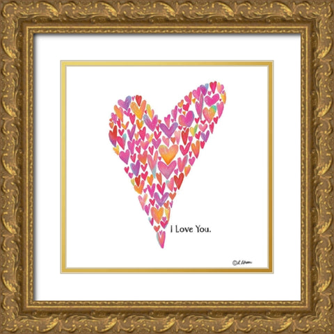 I Love You Heart Gold Ornate Wood Framed Art Print with Double Matting by Larson, Lisa