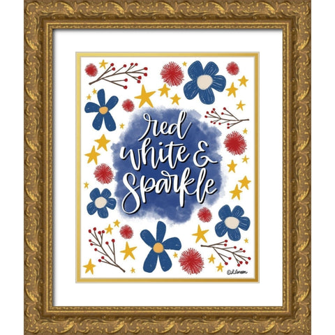 Red White And Sparkle Gold Ornate Wood Framed Art Print with Double Matting by Larson, Lisa