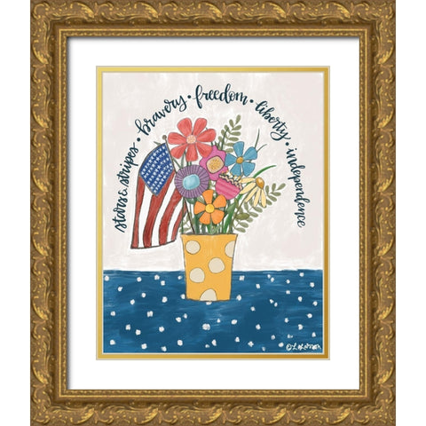 Patriotic Flower Pot Gold Ornate Wood Framed Art Print with Double Matting by Larson, Lisa