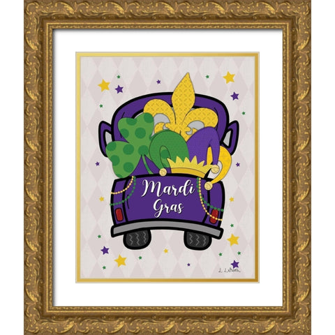 Mardi Gras Truck Gold Ornate Wood Framed Art Print with Double Matting by Larson, Lisa