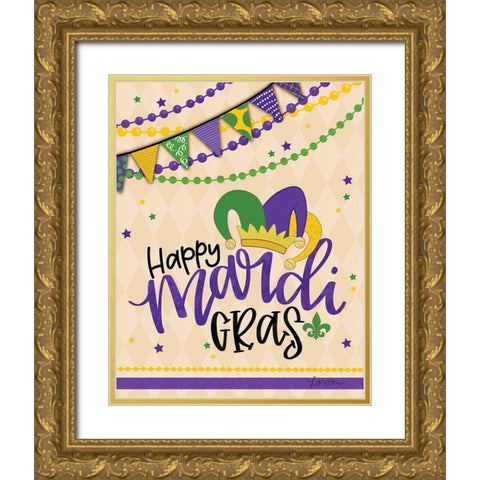 Happy Mardi Gras Gold Ornate Wood Framed Art Print with Double Matting by Larson, Lisa
