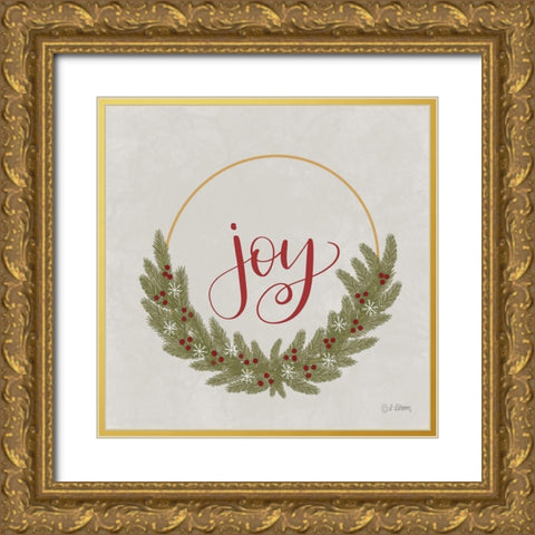 Joy Wreath Gold Ornate Wood Framed Art Print with Double Matting by Larson, Lisa
