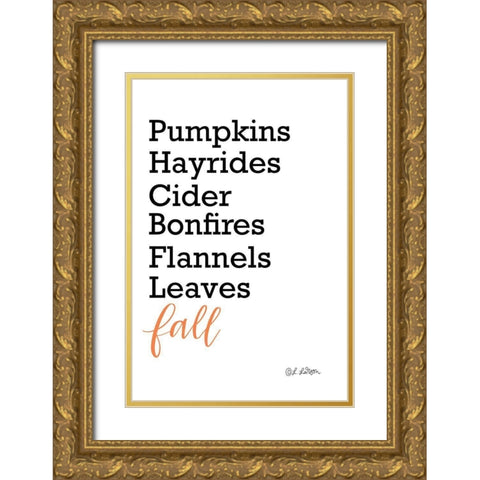 Fall Words Gold Ornate Wood Framed Art Print with Double Matting by Larson, Lisa