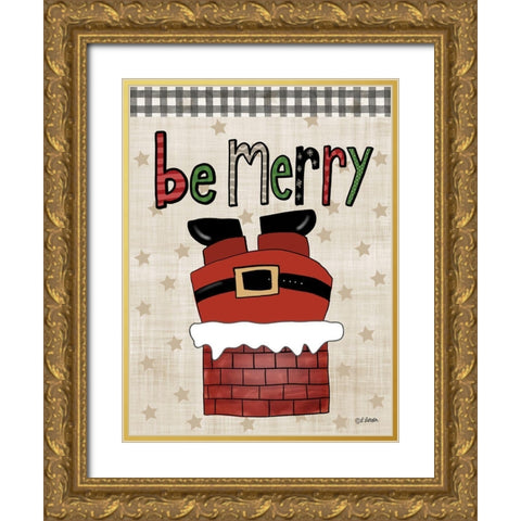 Be Merry Gold Ornate Wood Framed Art Print with Double Matting by Larson, Lisa