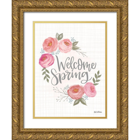 Welcome Spring Gold Ornate Wood Framed Art Print with Double Matting by Larson, Lisa