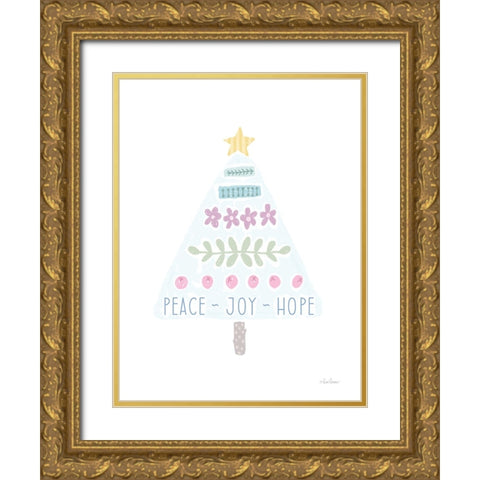 Peace, Joy, Hope Christmas Tree Gold Ornate Wood Framed Art Print with Double Matting by Larson, Lisa