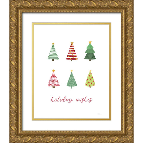 Holiday Wishes Christmas Trees Gold Ornate Wood Framed Art Print with Double Matting by Larson, Lisa
