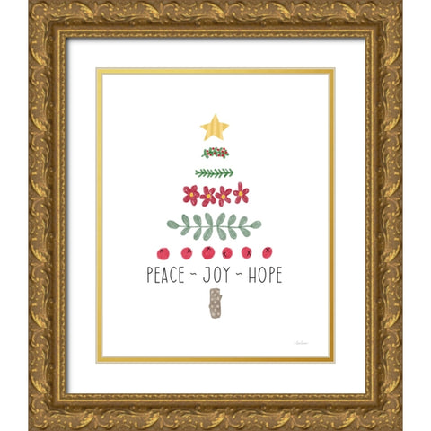 Peace, Joy, Hope Christmas Tree Gold Ornate Wood Framed Art Print with Double Matting by Larson, Lisa