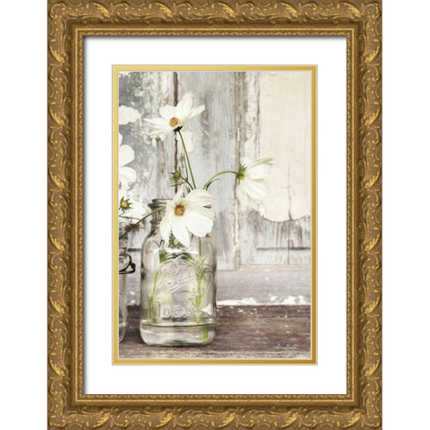 White Blossoms Gold Ornate Wood Framed Art Print with Double Matting by Deiter, Lori