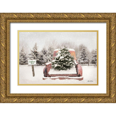 Rustic Christmas Trees  Gold Ornate Wood Framed Art Print with Double Matting by Deiter, Lori