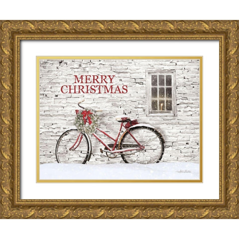 Merry Christmas Bicycle   Gold Ornate Wood Framed Art Print with Double Matting by Deiter, Lori