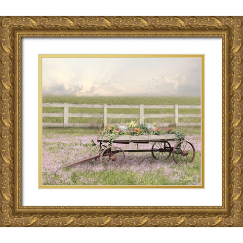 Country Flower Wagon   Gold Ornate Wood Framed Art Print with Double Matting by Deiter, Lori