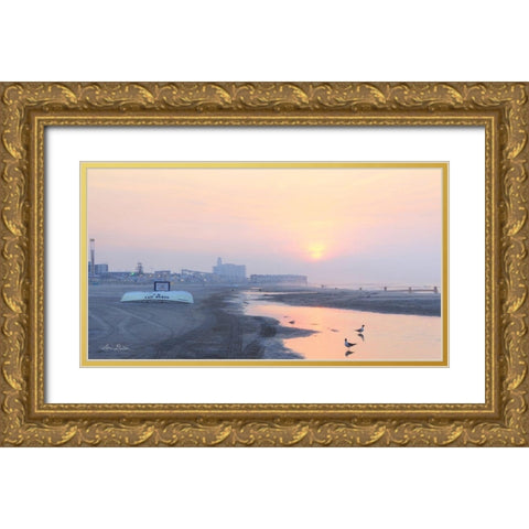 Ocean City Sunrise Gold Ornate Wood Framed Art Print with Double Matting by Deiter, Lori