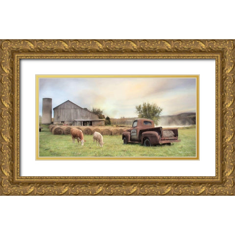 Tioga County Farmland Gold Ornate Wood Framed Art Print with Double Matting by Deiter, Lori
