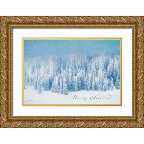 Snowy Turquoise Forest      Gold Ornate Wood Framed Art Print with Double Matting by Deiter, Lori