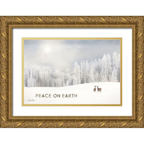 Lava Mountain Snow Storm with Deer Gold Ornate Wood Framed Art Print with Double Matting by Deiter, Lori