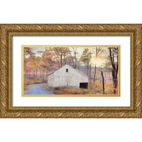 Fall at the Barn Gold Ornate Wood Framed Art Print with Double Matting by Deiter, Lori