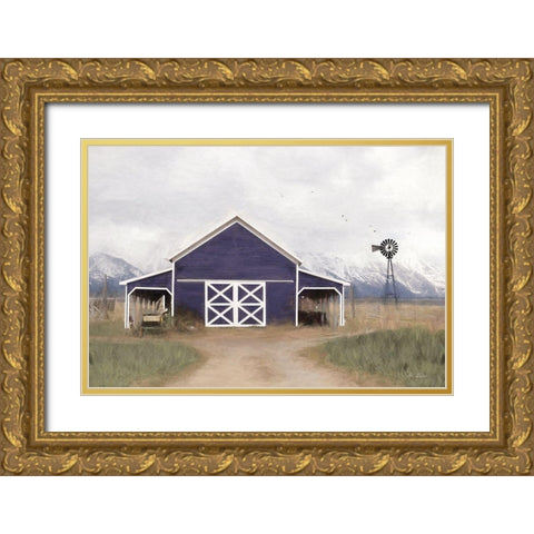 Navy Barn in Tetons     Gold Ornate Wood Framed Art Print with Double Matting by Deiter, Lori