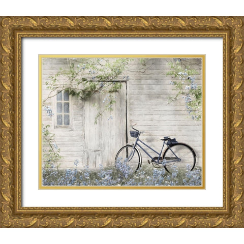 Blue Bike at Barn      Gold Ornate Wood Framed Art Print with Double Matting by Deiter, Lori