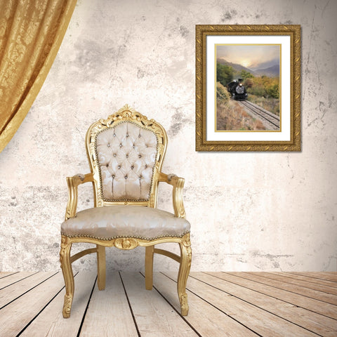 Durango Train at Sunset Gold Ornate Wood Framed Art Print with Double Matting by Deiter, Lori