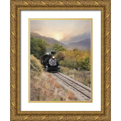 Durango Train at Sunset Gold Ornate Wood Framed Art Print with Double Matting by Deiter, Lori