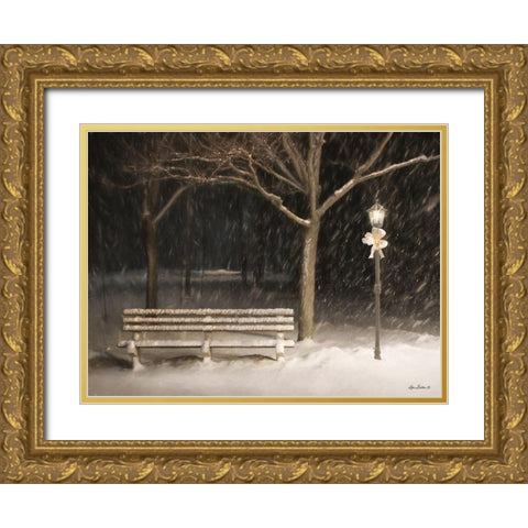 Snowy Bench Gold Ornate Wood Framed Art Print with Double Matting by Deiter, Lori