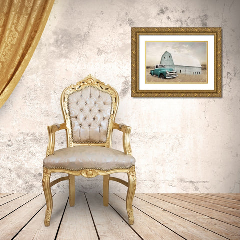 Teal Barn and Truck Gold Ornate Wood Framed Art Print with Double Matting by Deiter, Lori