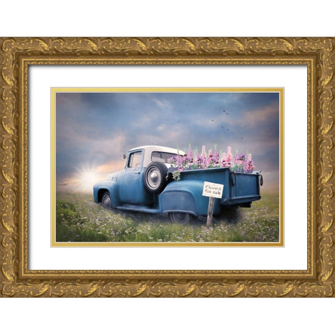 Blue Ford with Foxglove Flowers Gold Ornate Wood Framed Art Print with Double Matting by Deiter, Lori