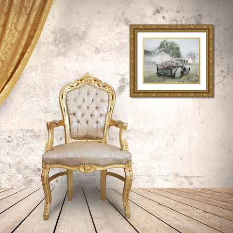 Sage Green Truck with  Blush Petunias    Gold Ornate Wood Framed Art Print with Double Matting by Deiter, Lori