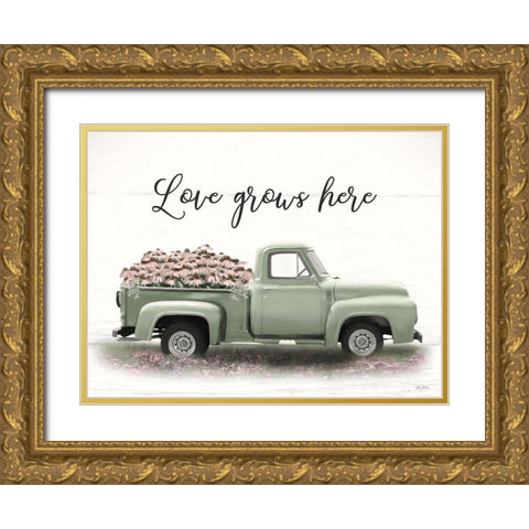 Sage Blush Truck Gold Ornate Wood Framed Art Print with Double Matting by Deiter, Lori